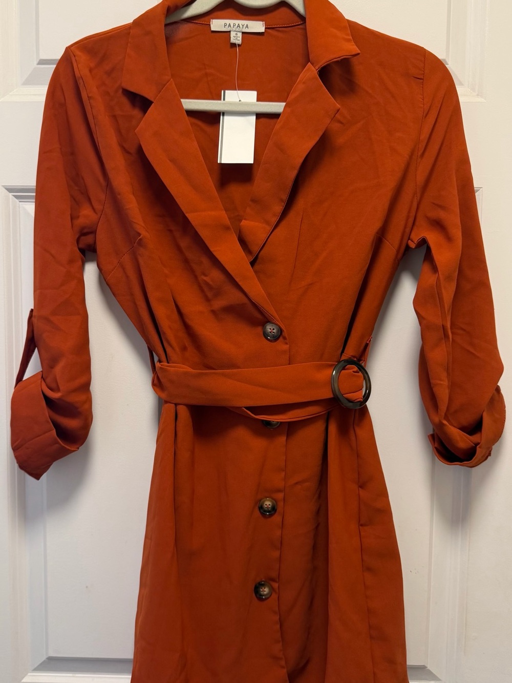 Papaya Rust Belted Shirt Dress